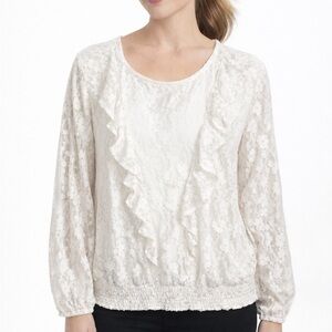 Alison Andrews long sleeve white lace top,‎ Size large, NWT
